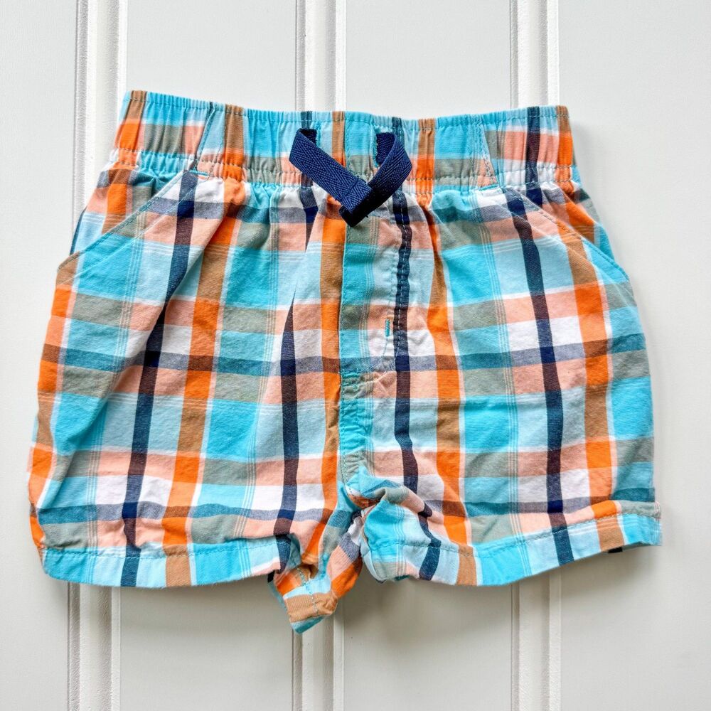 4/$10 - Garanimals Plaid Cotton Baby Shorts | Orange, Blue, Navy 12 Months